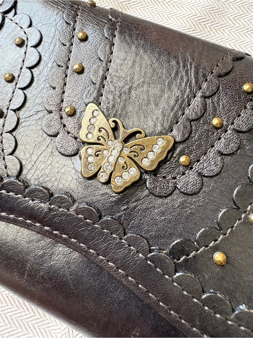 Anna Sui Black Scalloped Butterfly Stud Wallet-Near Mint- From Japan